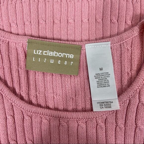 Vintage 90s Size Medium Light Pink Cotton Cable Knit Sleeveless Sweater Tank Top - Picture 9 of 11